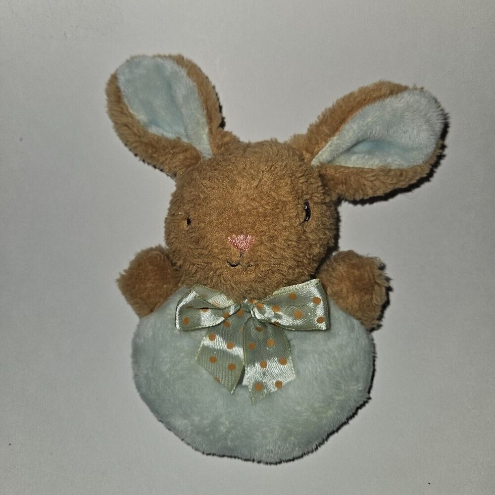 Dan Dee Blue Tan Bunny Rabbit Plush Rattle Lovey 6.5" Baby Toy Polka Dot Easter